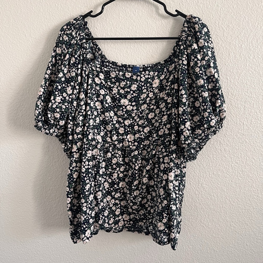Women's XXL Peasant Top Blouse Smocked Puff Sleeve Floral Cottagecore Old Navy